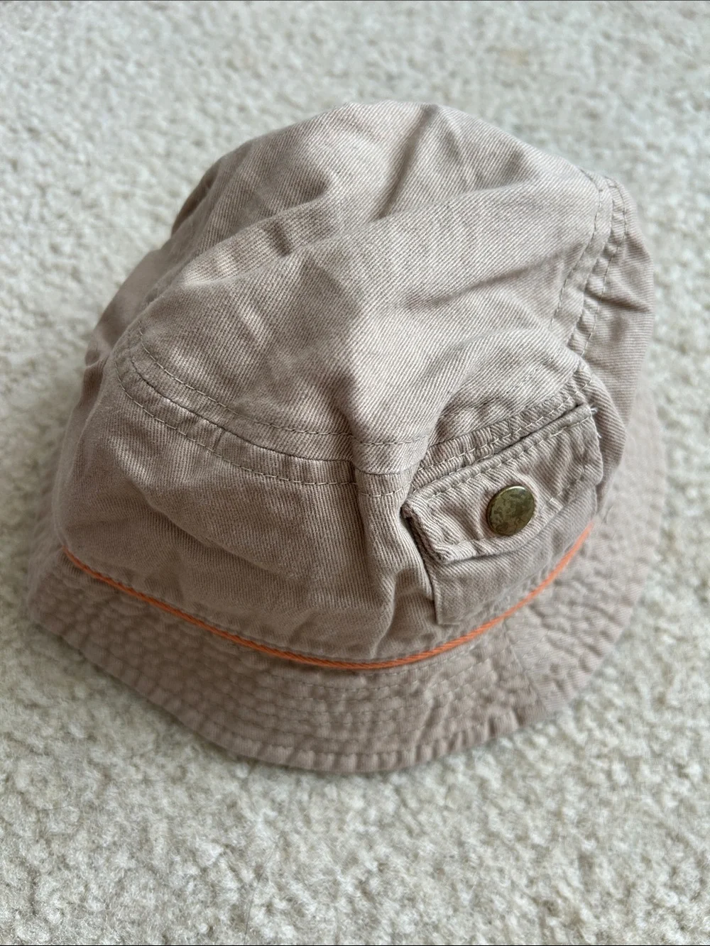 Jacadi Paris Beige Cotton Bucket Hat with Orange Trim